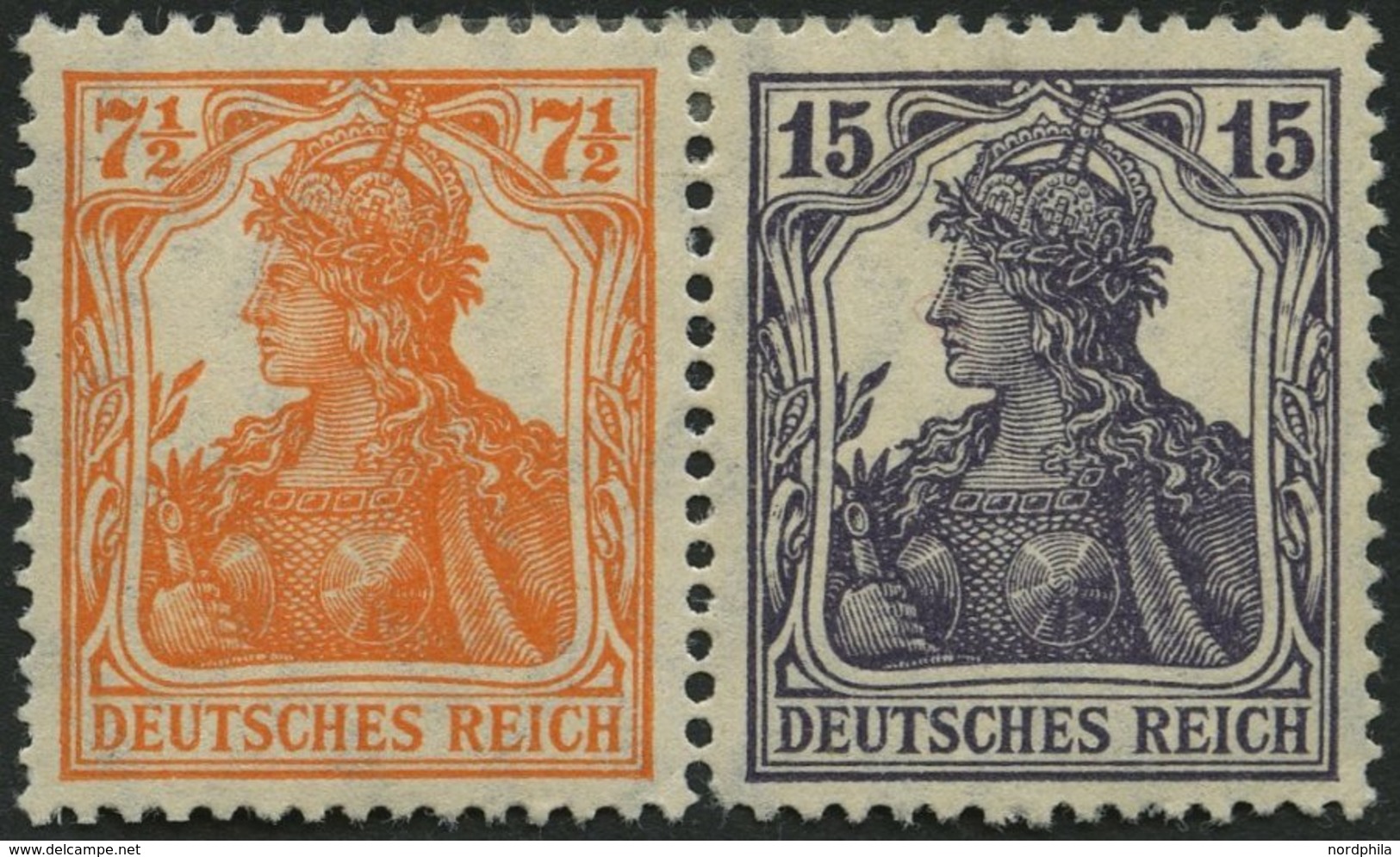 ZUSAMMENDRUCKE W 11ba *, 1917, Germania 71/2 + 15, Falzrest, Feinst, Mi. 230.- - Se-Tenant