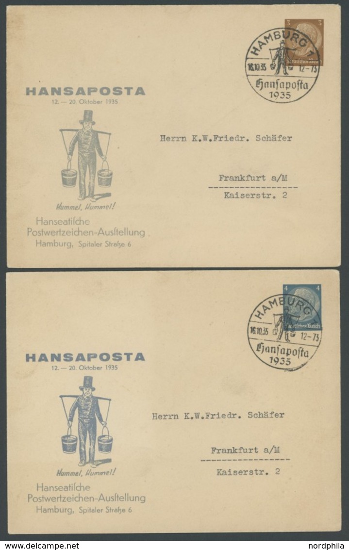 GANZSACHEN PU BRIEF, Privatpost: 1935, 3, 4 Und 8 Pf. Hindenburg HANSAPOSTA (PU 127C4/01, 128C2/01 Und 131C2/02), Sonder - Sonstige & Ohne Zuordnung