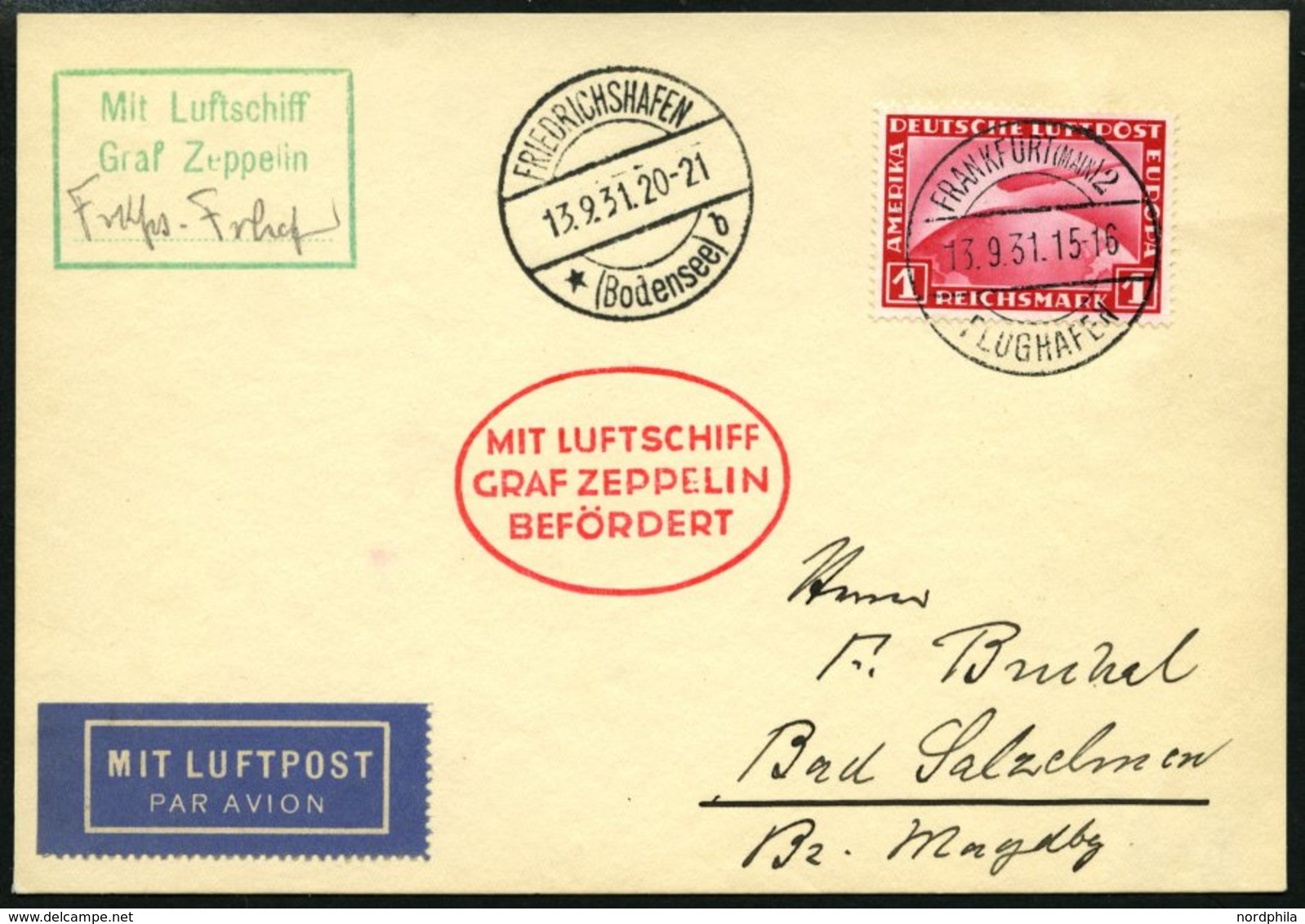 ZEPPELINPOST 128Da BRIEF, 1931, Fahrt Nach Öhringen, Auflieferung Frankfurt Am Main, Prachtkarte - Zeppelin