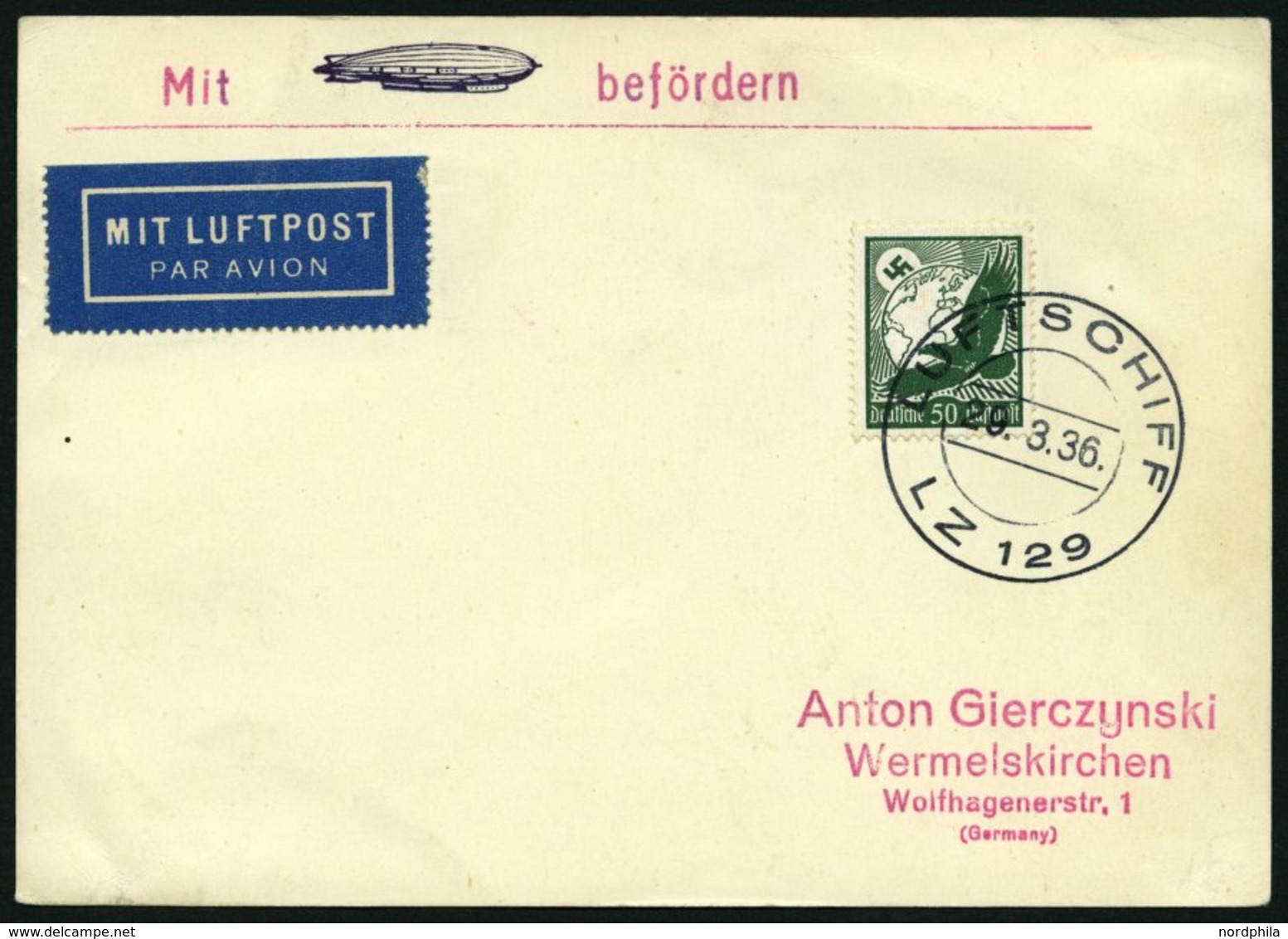 ZEPPELINPOST 402B BRIEF, 1936, Deutschlandfahrt, Bordpost, Karte Feinst - Zeppelines