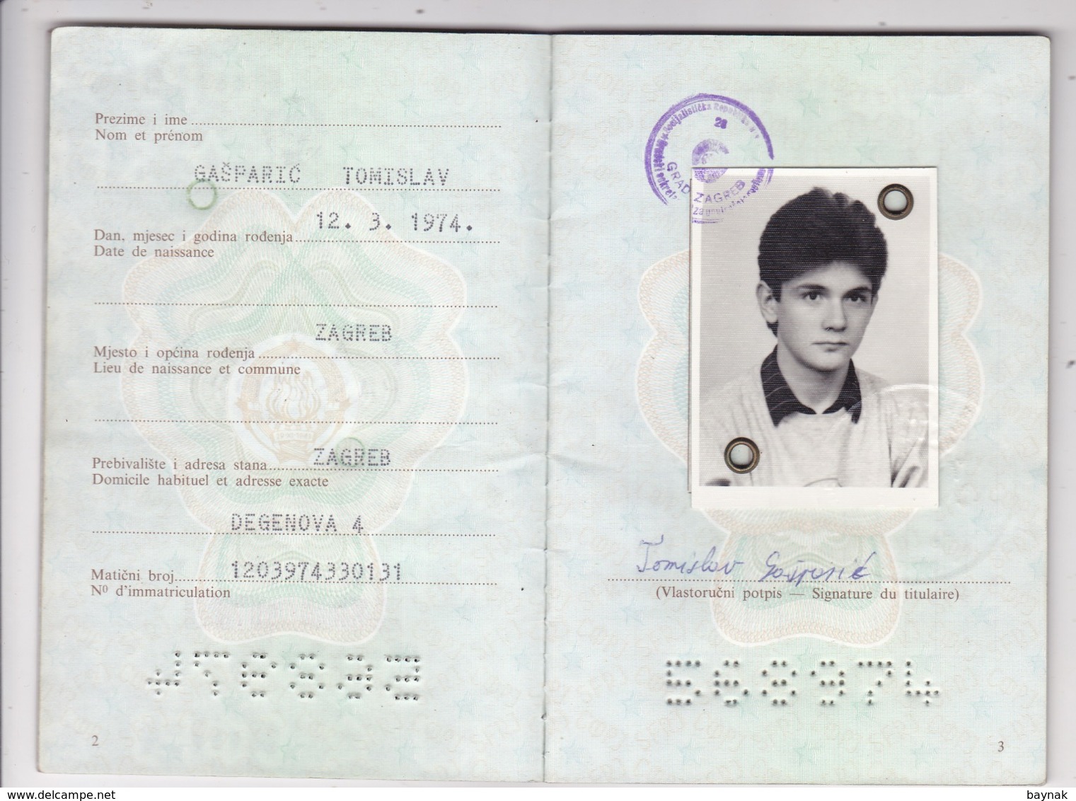 P125  --  SFR YUGOSLAVIA   ---  PASSPORT  --  BOY, 14 YEAR --   1988  --  VISA FRANCE - Historische Dokumente