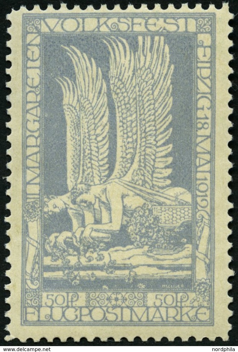 HALBAMTLICHE FLUGMARKEN 4a **, 1912, 50 Pf. Hellblau Margaretenfest, Pracht, Mi. 130.- - Aerei