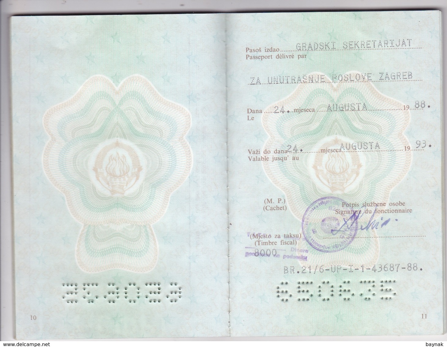 P124  --  SFR YUGOSLAVIA   ---  PASSPORT  --  BOY, 14 YEAR --   1988  --  VISA FRANCE - Documenti Storici