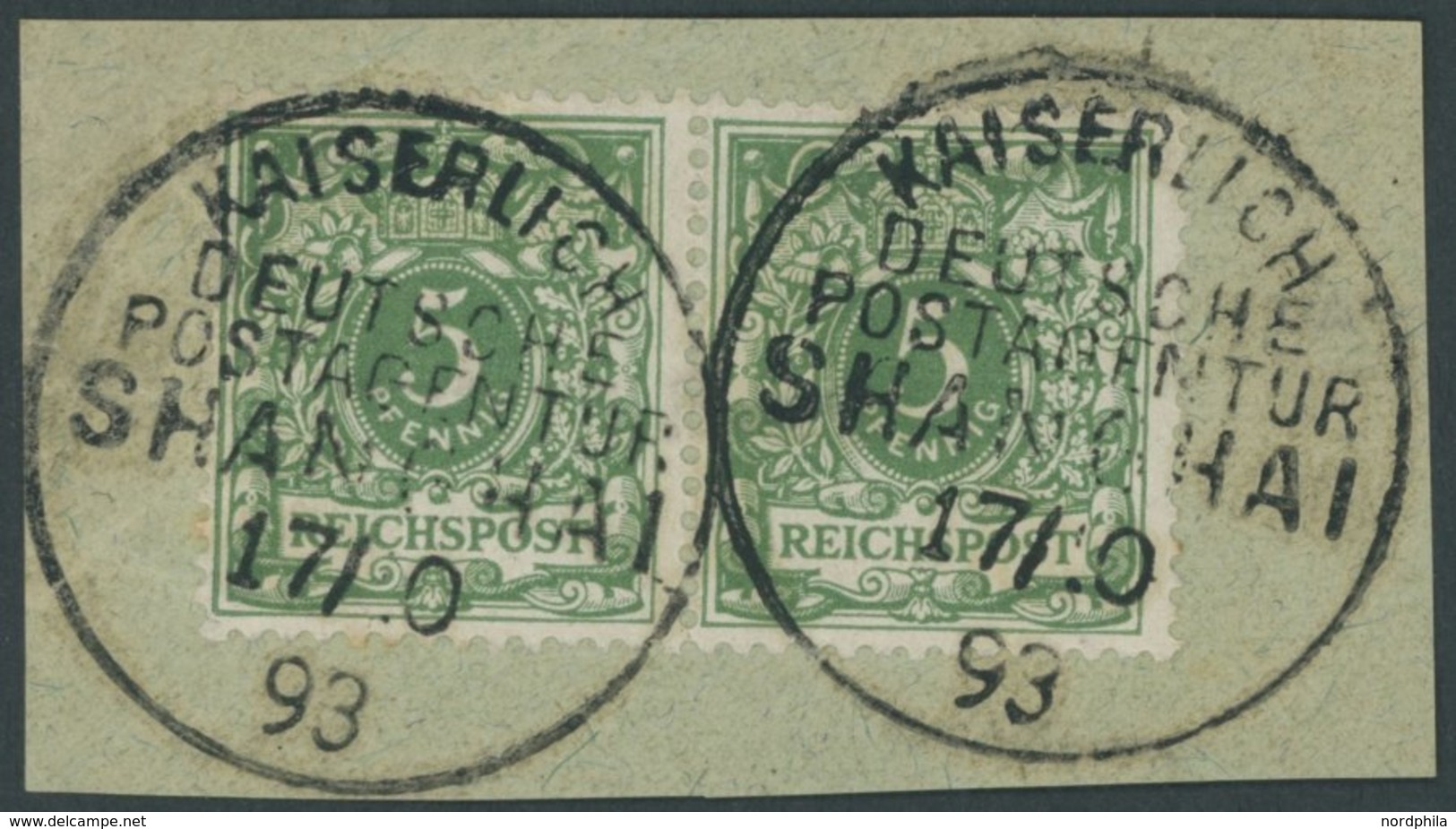 DP CHINA V 46c Paar BRIEF, 1893, 5 Pf. Opalgrün Im Waagerechten Paar, Stempel KDPAG SHANGHAI, Kabinettbriefstück, Gepr.  - Deutsche Post In China