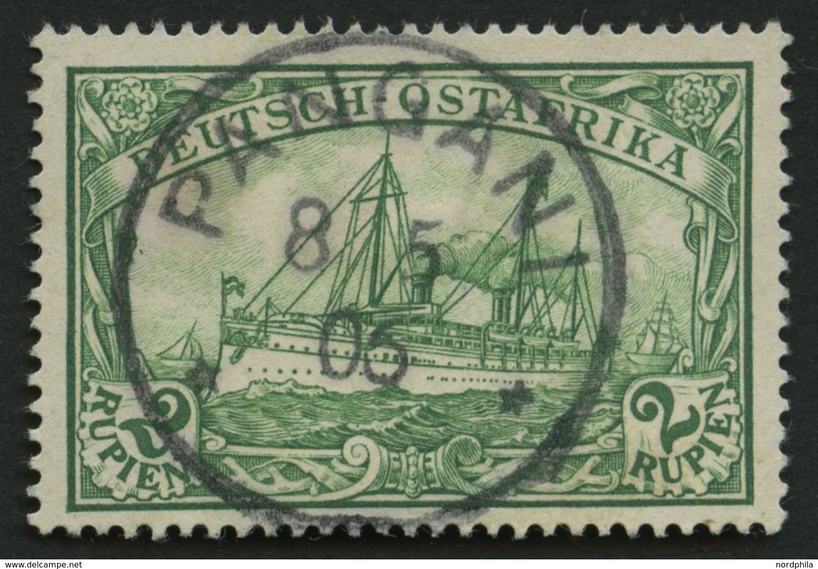 DEUTSCH-OSTAFRIKA 20 O, 1901, 2 R. Dunkelsmaragdgrün, Ohne Wz., Stempel PANGANI, Pracht, Signiert, Mi. 100.- - German East Africa