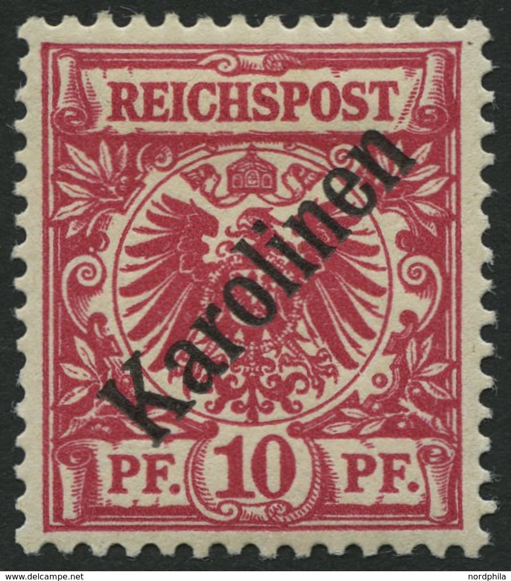 KAROLINEN 3I *, 1899, 10 Pf. Diagonaler Aufdruck, Falzreste, Pracht, Gepr. Bothe, Mi. 75.- - Carolinen