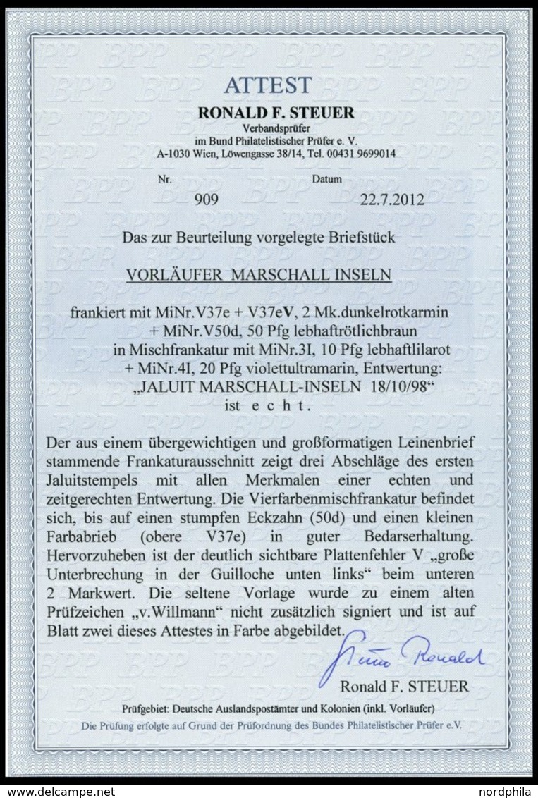 MARSHALL-INSELN V 37eV BrfStk, 1898, 2 M. Dunkelrotkarmin Mit Abart Große Unterbrechung Der Guilloche Unten Links, Fehle - Marshalleilanden