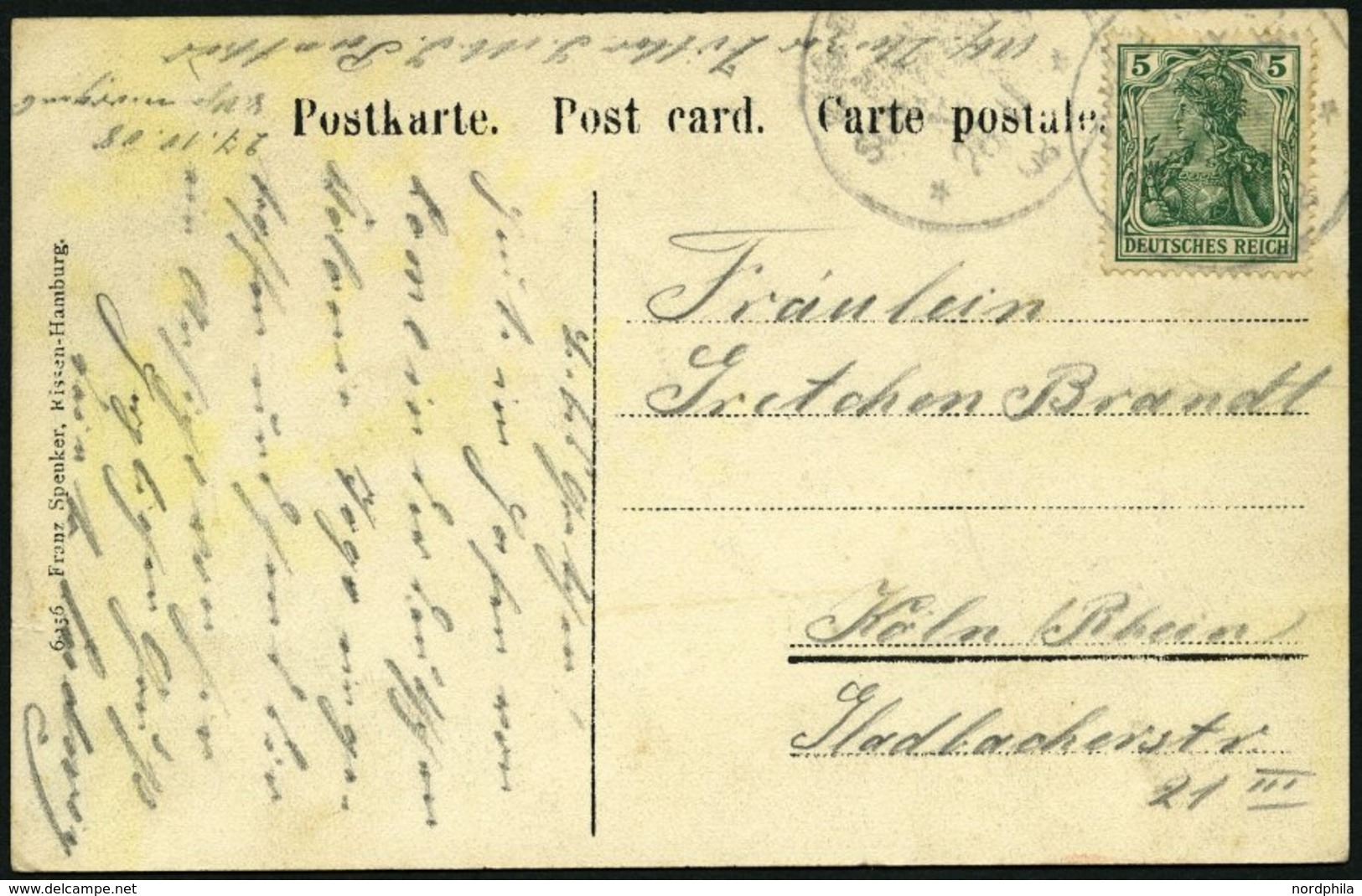 TOGO DR 85 BRIEF, 1908, 5 Pf. Germania Mit MSP-Stempel 47 (PANTHER), 27.11.08, Auf Ansichtskarte Von LOME Nach Köln, Fei - Togo