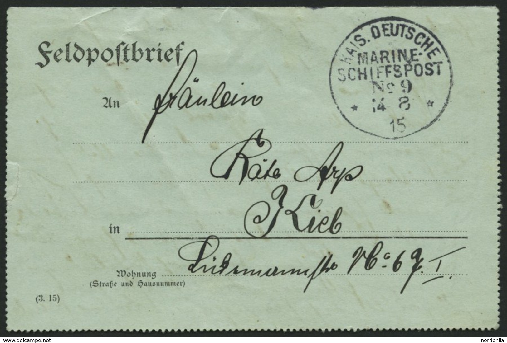 MSP VON 1914 - 1918 9 (SMS DEUTSCHLAND), 14.8.1915, Dekorativer Feldpostkartenbrief, Pracht - Marittimi