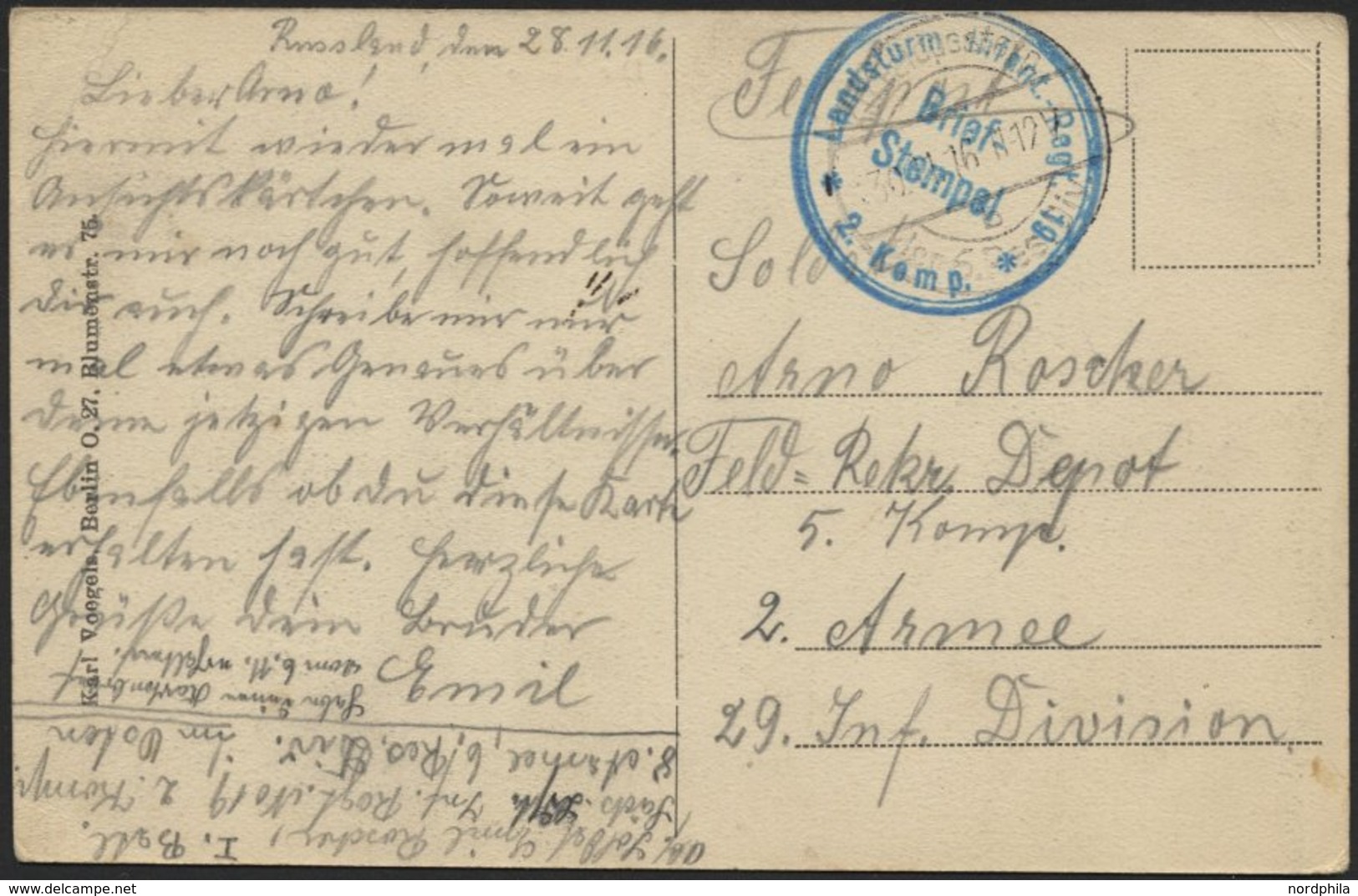 DT. FP IM BALTIKUM 1914/18 K.D. FELDPOSTEXP. DER 6. RES. DIV. B, 30.11.16, Auf Ansichtskarte (Riga-Die Börse) An Das Fel - Lettonie