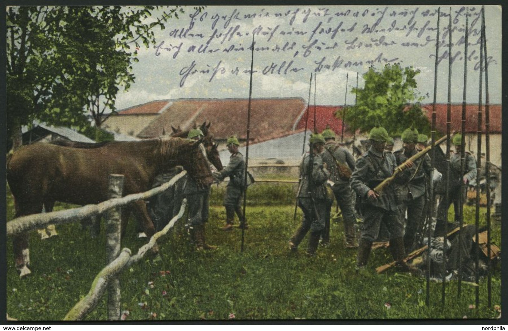 DT. FP IM BALTIKUM 1914/18 K.D. FELDPOSTEXP. 76. RESERVE DIV. B, 1.5.16, Auf Farbiger Ansichtskarte (Alarm Einer Kavalle - Latvia