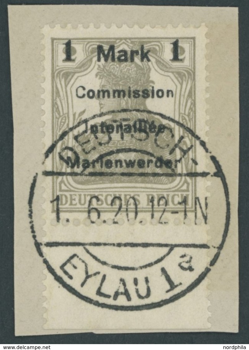 MARIENWERDER 22AI BrfStk, 1920, 1 M. Auf 2 Pf. Gelbgrau, Type AI, Prachtbriefstück, Gepr. Bock, Mi. 60.- - Otros & Sin Clasificación