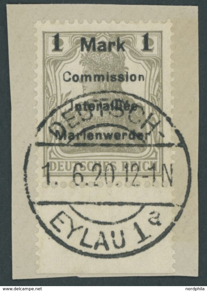 MARIENWERDER 22AI BrfStk, 1920, 1 M. Auf 2 Pf. Gelbgrau, Type AI, Prachtbriefstück, Gepr. Bock, Mi. 60.- - Other & Unclassified