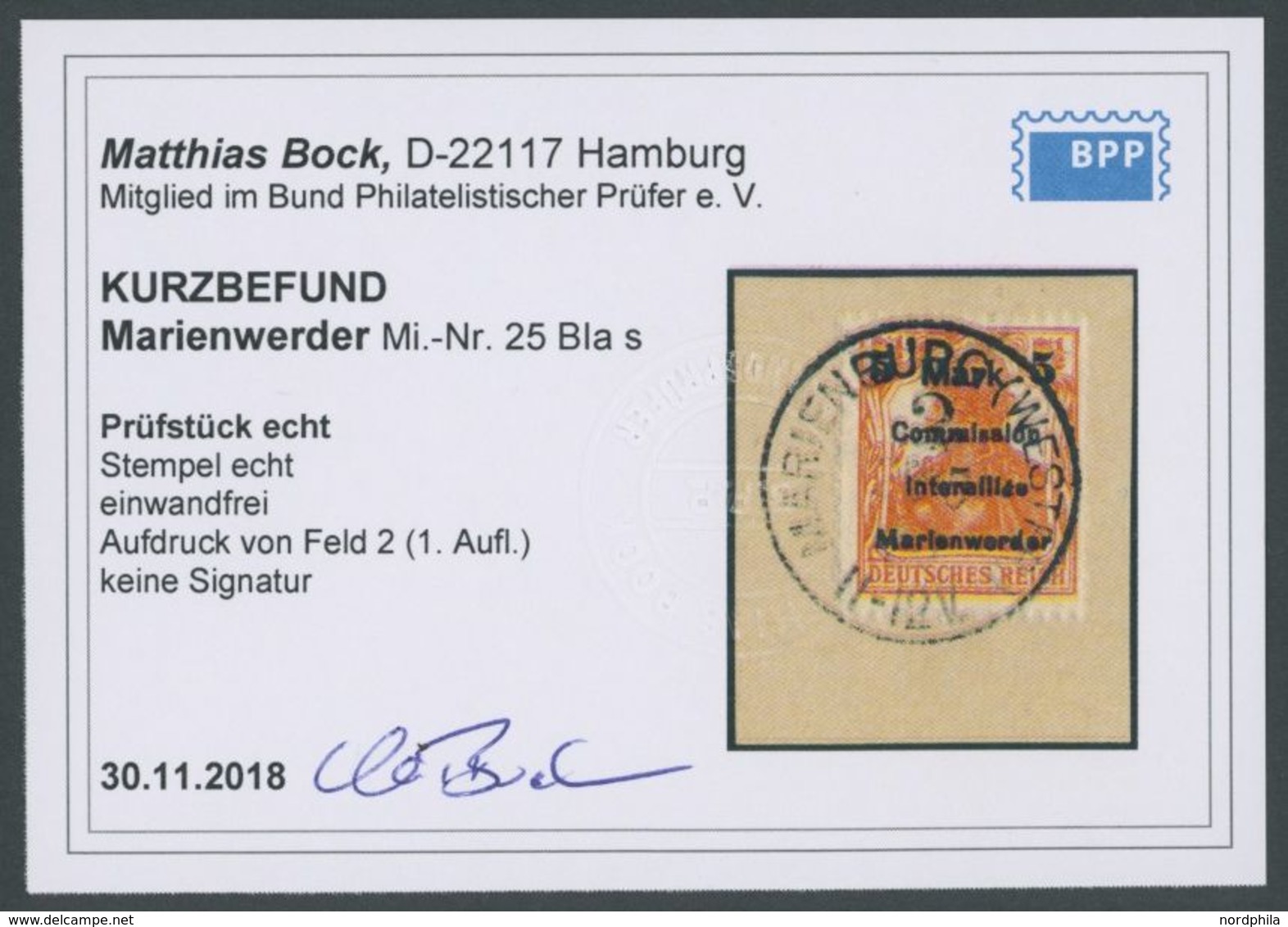 MARIENWERDER 25BIa S BrfStk, 1920, 5 M. Auf 71/2 Pf. Rötlichorange, Type BIas, Prachtbriefstück, Kurzbefund Bock, Mi. (1 - Otros & Sin Clasificación