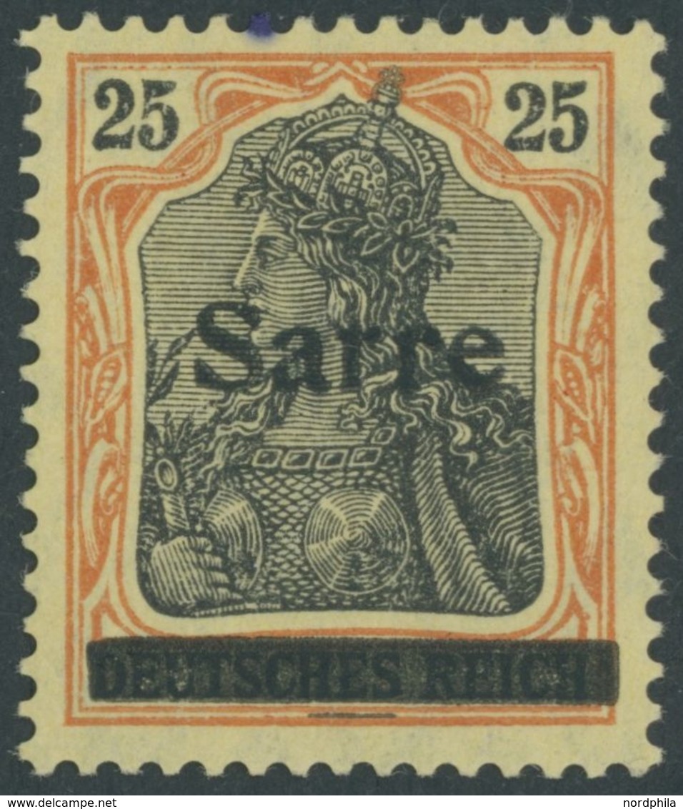 SAARGEBIET 9bIII *, 1920, 25 Pf. Gelborange/schwarz Auf Gelbweiß, Type III, Falzrest, Feinst, Gepr. Braun, Mi. 75.- - Altri & Non Classificati