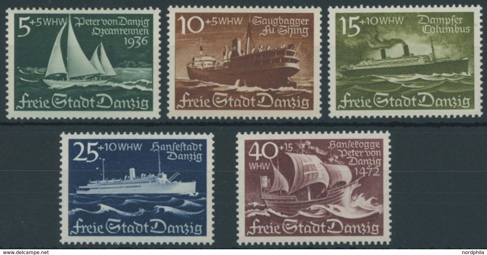 FREIE STADT DANZIG 284-88 **, 1938, Schiffe, Postfrischer Prachtsatz, Mi. 65.- - Autres & Non Classés