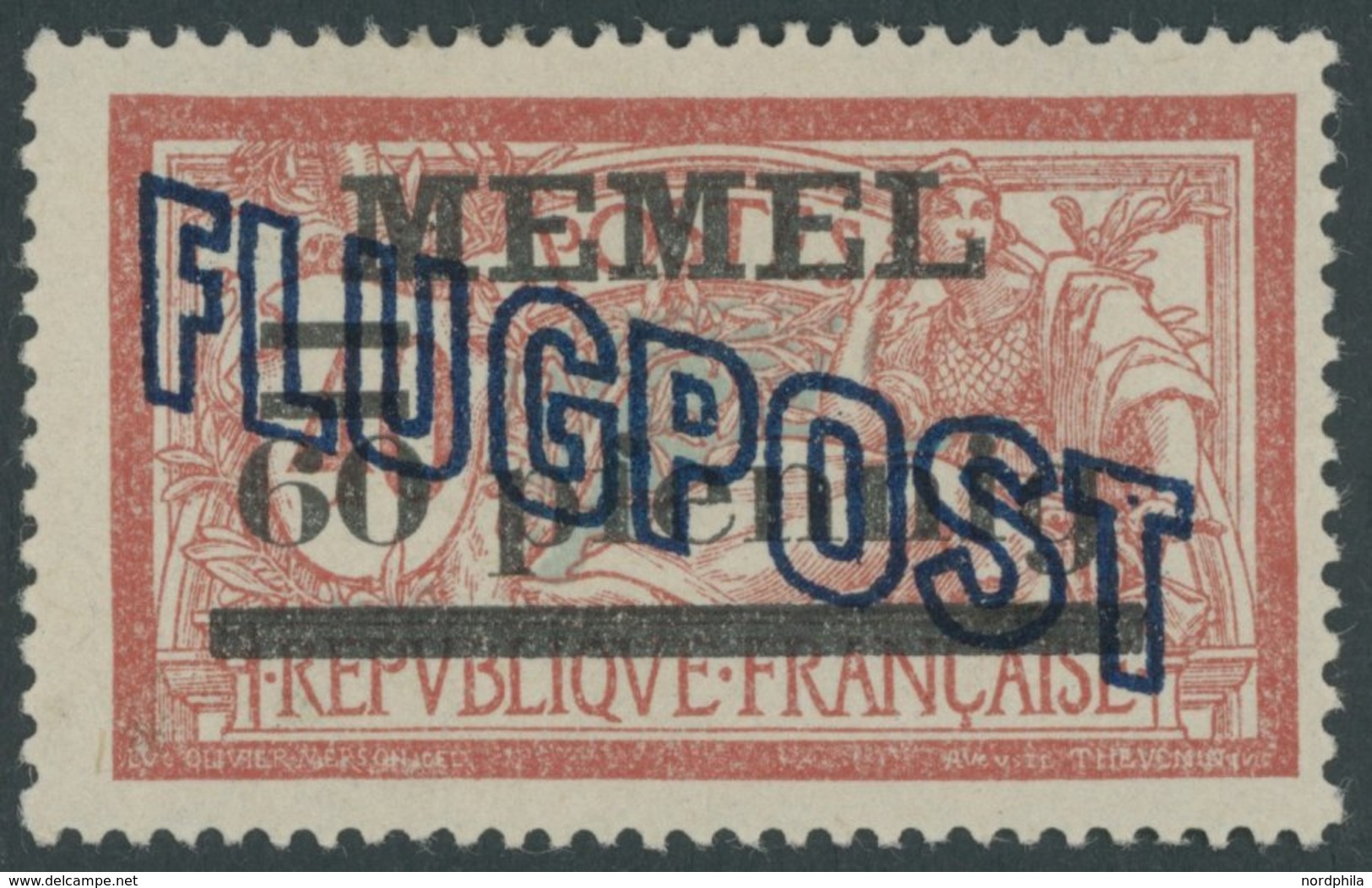 MEMELGEBIET 40II *, 1921, 60 Pf. Auf 40 C. Flugpost Mit Punkt Im T, Falzrest, Pracht, Mi. 55.- - Klaipeda 1923