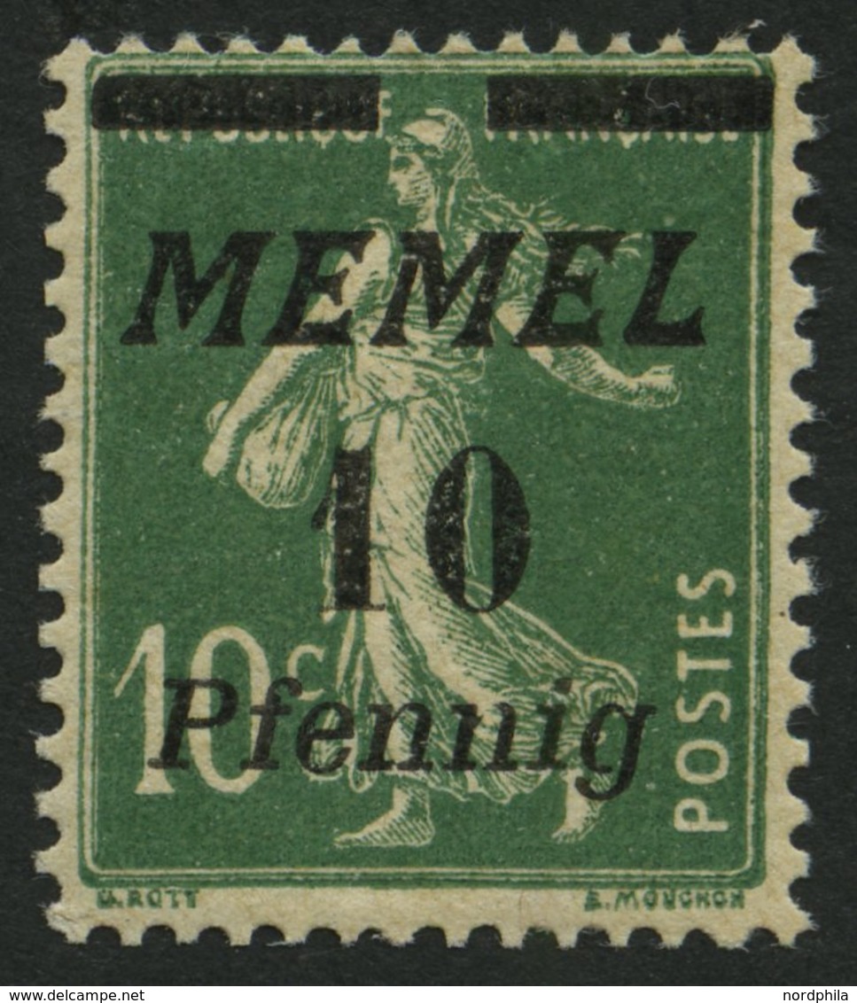MEMELGEBIET 54b **, 1922, 10 Pf. Auf 10 C. Dunkelgrün, Postfrisch, Pracht, Gepr. Dr. Klein, Mi. 80.- - Memel (Klaïpeda) 1923