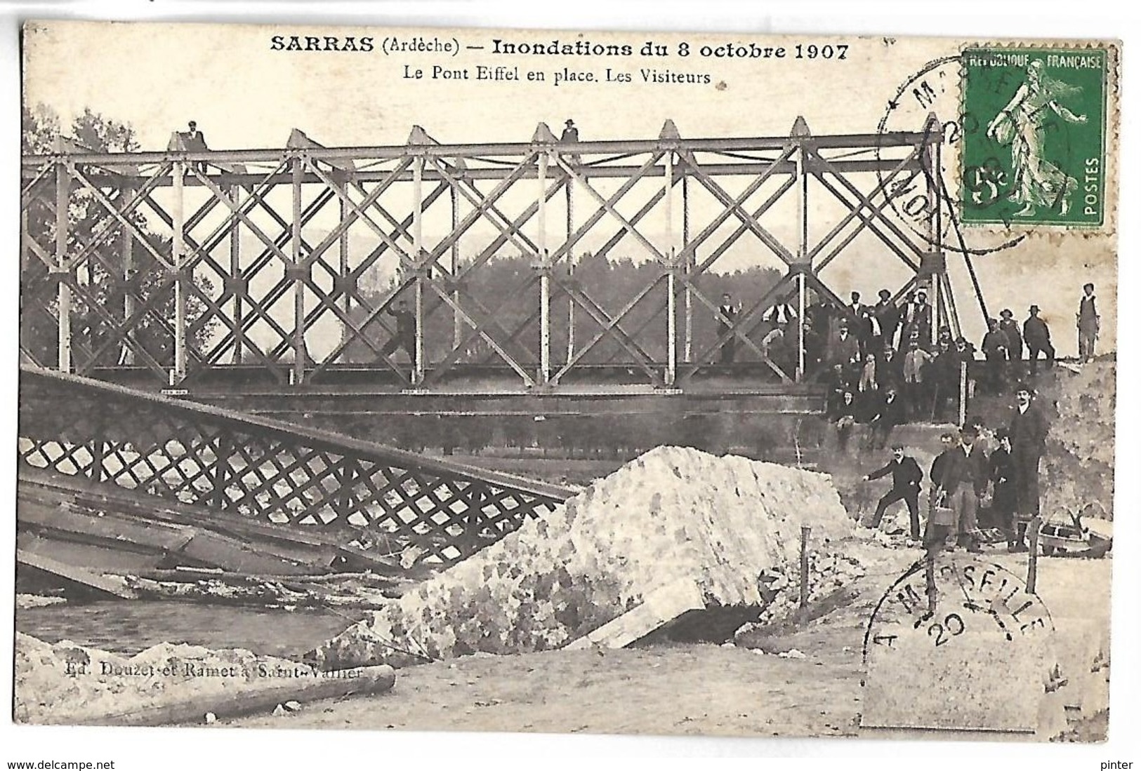 SARRAS - Inondations Du 8 Octobre 1907 - Le Pont Eiffel En Place, Les Visiteurs - Autres & Non Classés