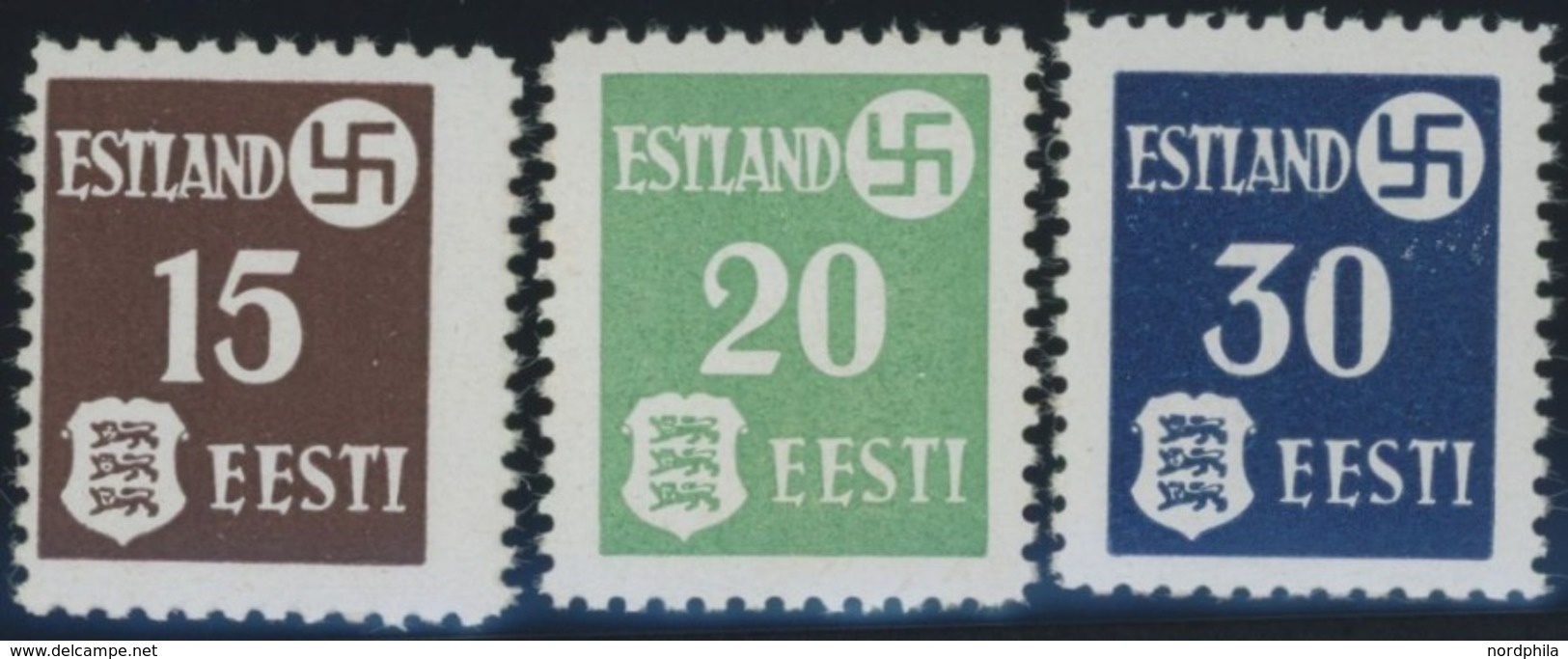 ESTLAND 1-3x,y **, 1941, Landespost, Beide Papiere, Postfrisch, 2 Prachtsätze, Mi. 115.- - Occupazione 1938 – 45