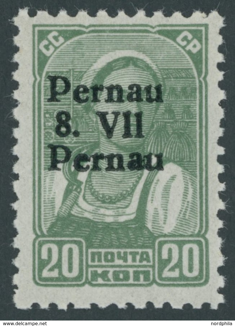 PERNAU 8IV **, 1941, 20 K. Schwarzgelbgrün Mit Aufdruck Pernau/Pernau, Gepr. Krischke Und Kurzbefund Löbbering, Mi. 100. - Bezetting 1938-45