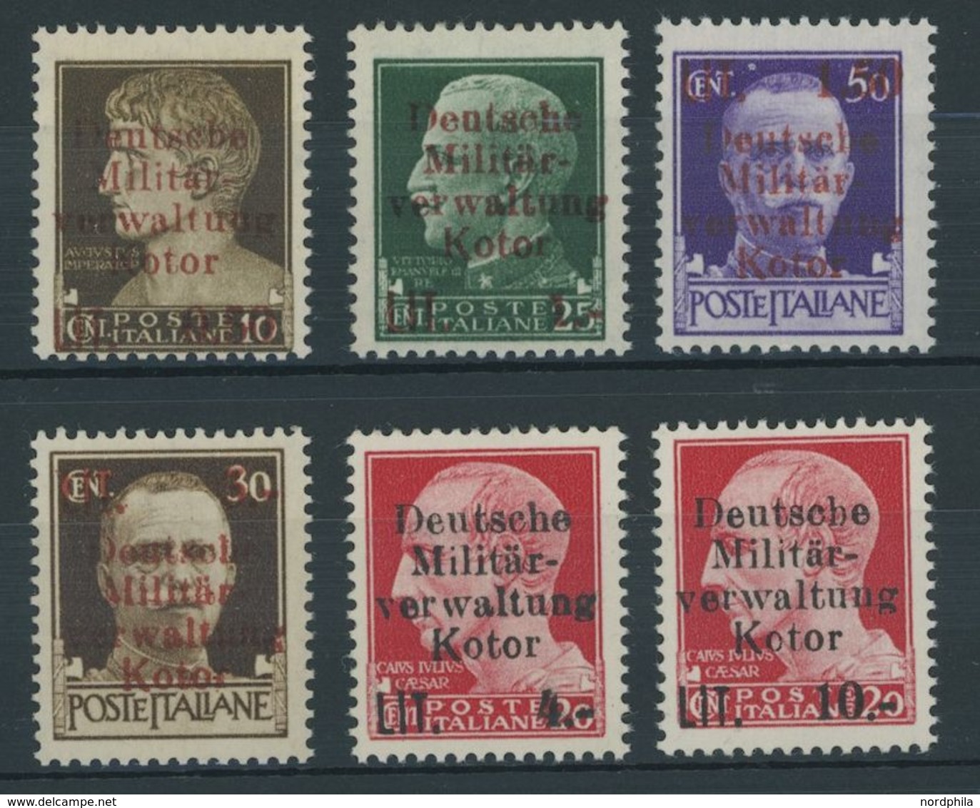 KOTOR 1-6 **, 1944, Militärverwaltung, Postfrischer Prachtsatz, Fotoattest Kleymann, Mi. 1100.- - Ocupación 1938 – 45