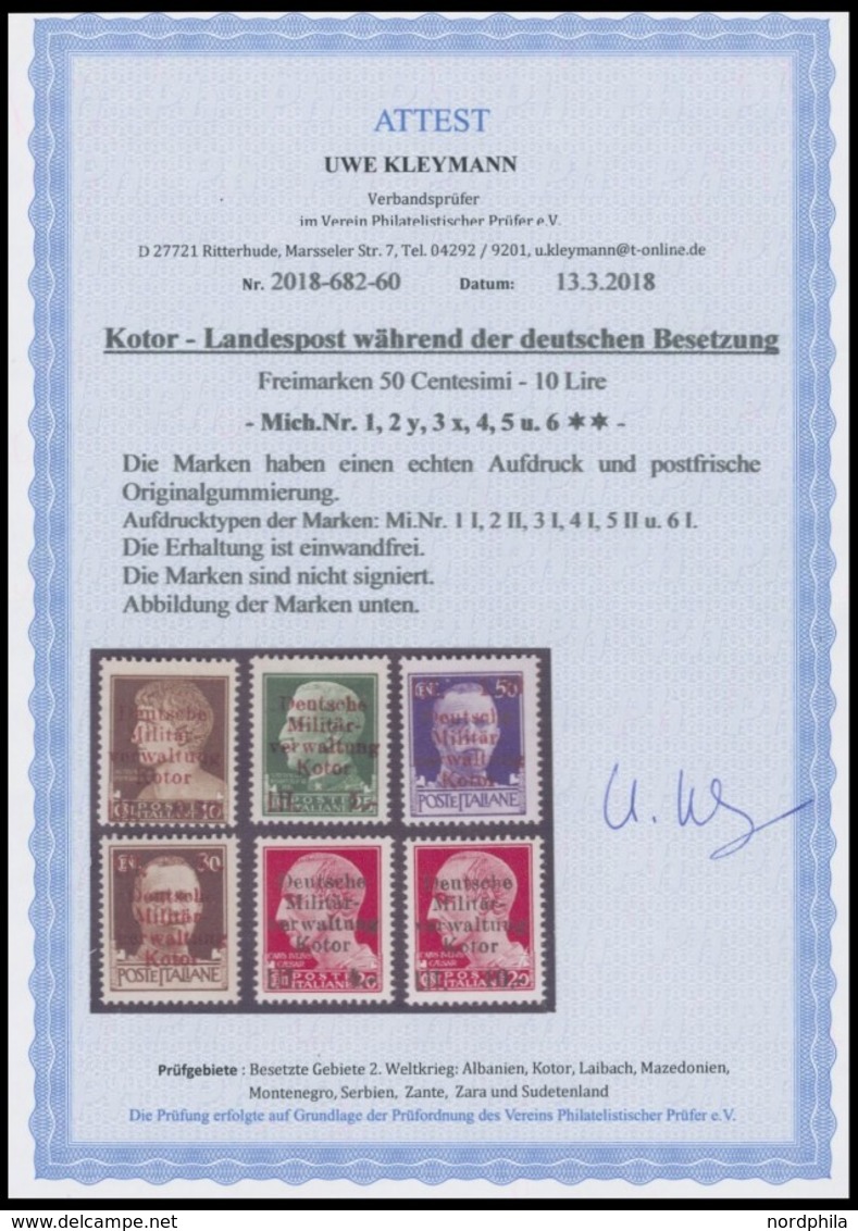 KOTOR 1-6 **, 1944, Militärverwaltung, Postfrischer Prachtsatz, Fotoattest Kleymann, Mi. 1100.- - Besetzungen 1938-45