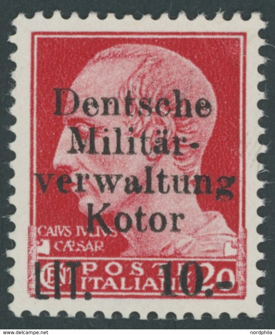 KOTOR 6PF I **, 1944, 10 L. Auf 20 C. Militärverwaltung Mit Aufdruckfehler Dentsche, Postfrisch, Pracht, Kurzbefund Brun - Occupation 1938-45