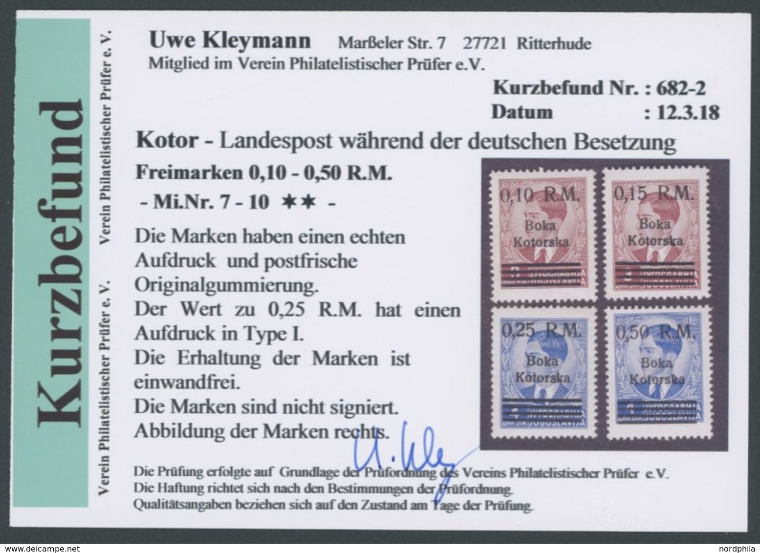 KOTOR 7-10 **, 1944, Boka Kotorska, Postfrischer Prachtsatz, Kurzbefund Kleymann, Mi. 240.- - Besetzungen 1938-45