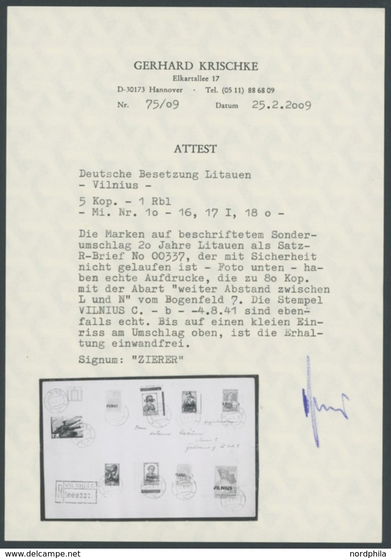 ALEDSCHEN 10-18 BRIEF, 1941, VILNIUS, Prachtsatz Auf Satzbrief, Dabei Die 80 Kop. Mit Aufdruckfehler Abstand Zwischen L  - Bezetting 1938-45