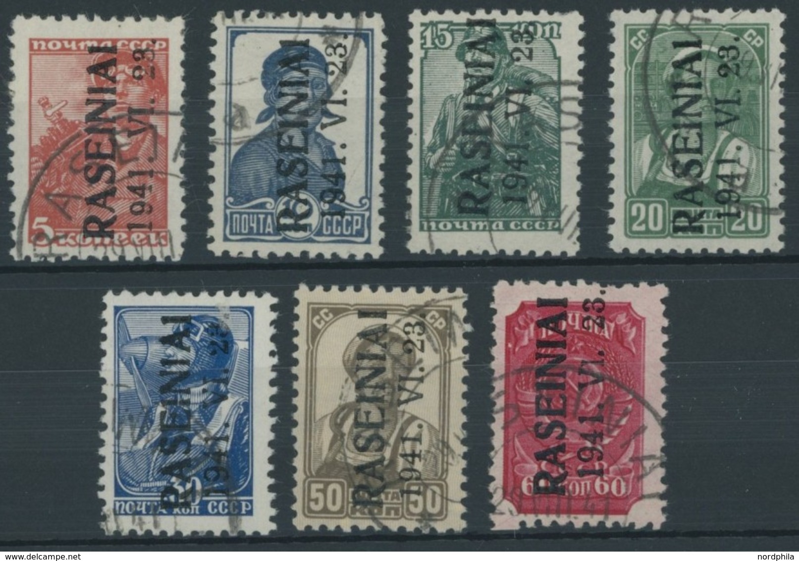 TELSCHEN 1-7III O, 1941, Werktätige, Type III, Prachtsatz, Gepr. Huylmans, Mi. 220.- - Besetzungen 1938-45