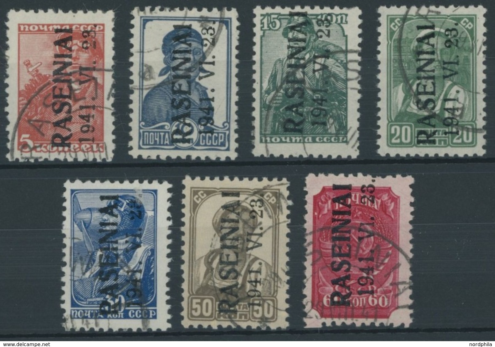 TELSCHEN 1-7III O, 1941, Werktätige, Type III, Prachtsatz, Gepr. Huylmans, Mi. 220.- - Ocupación 1938 – 45