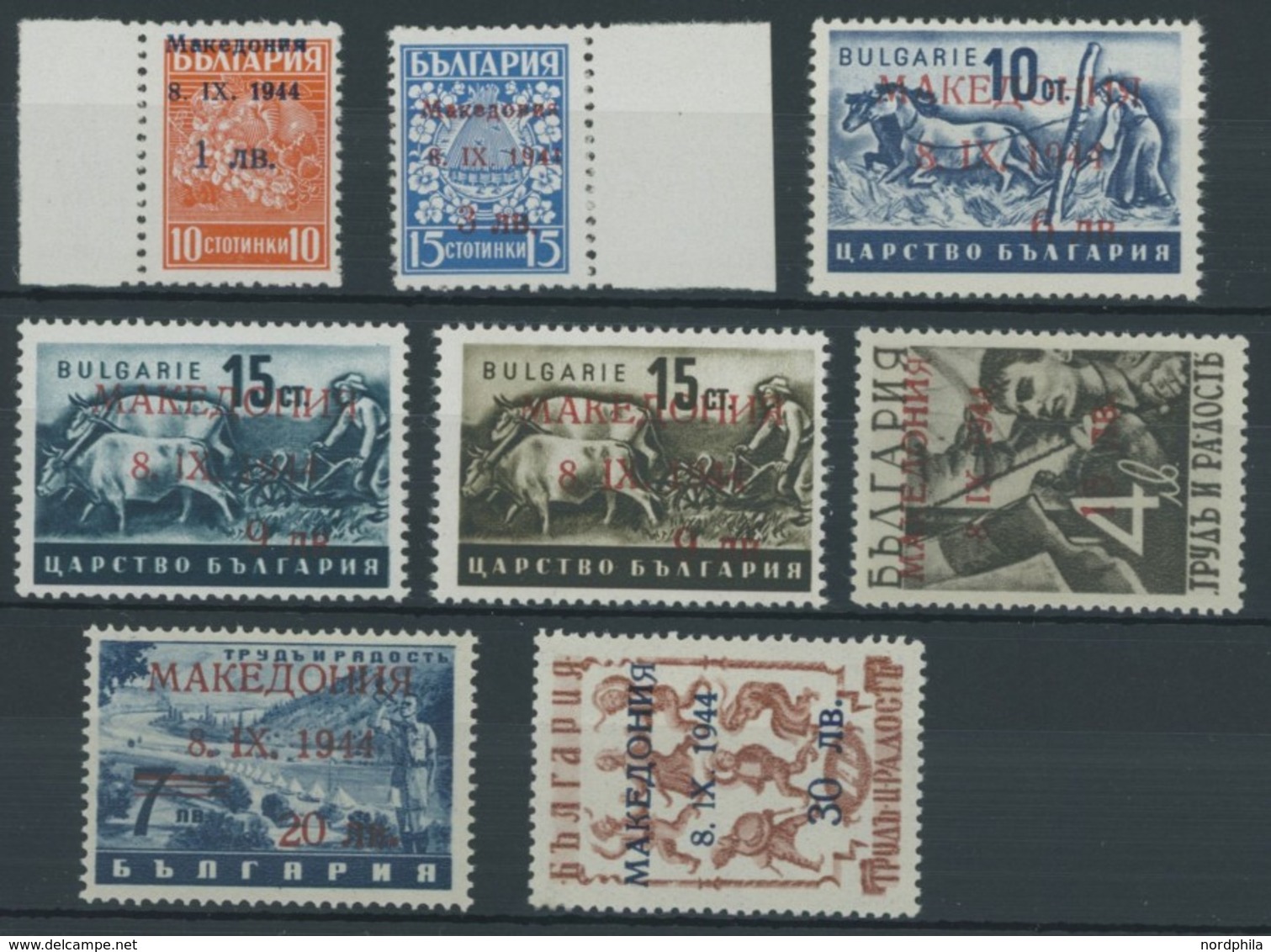 MAKEDONIEN 1-8 **, 1944, Freimarken, Dabei Mi.Nr. 6 In Type II, Postfrischer Prachtsatz, Fotobefund Kleymann, Mi. 405.- - Besetzungen 1938-45