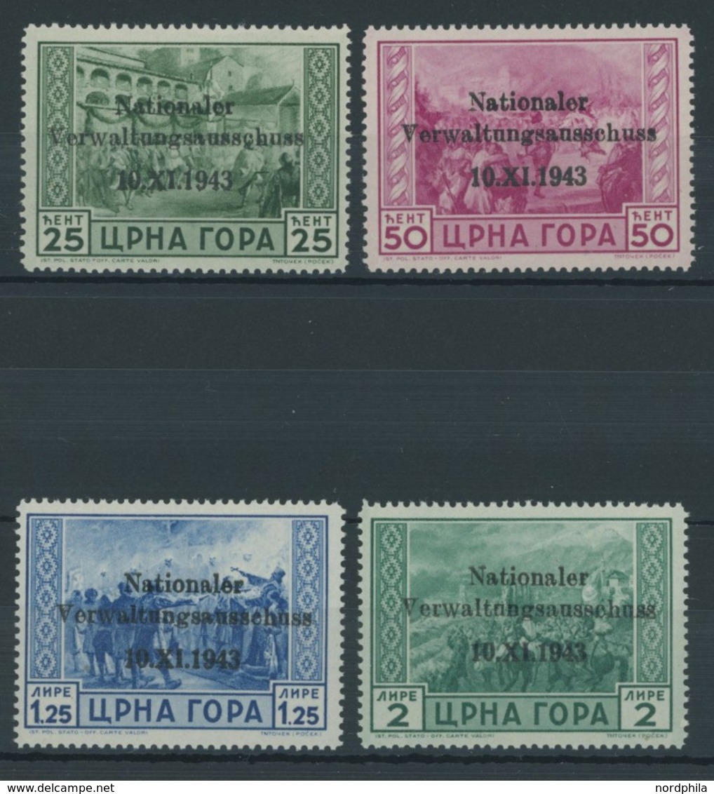 MONTENEGRO 10-13 **, 1943, 25 C. - 2 L. Nationaler Verwaltungsausschuss, 4 Postfrische Prachtwerte, Kurzbefund Kleymann, - German Occ.: Montenegro