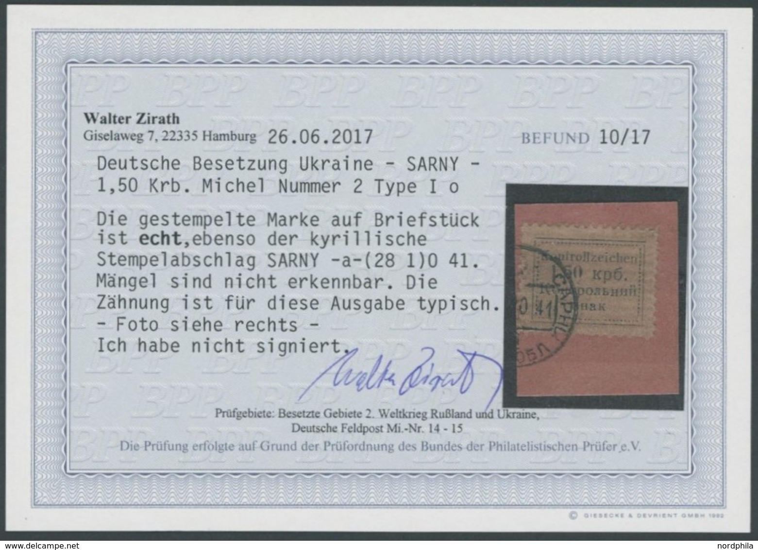 UKRAINE 2 BrfStk, 1941, 1.50 Krb. Schwarz Auf Lebhaftolivbraun, Type I, Prachtbriefstück, Fotobefund Zirath, Mi. (300.-) - Occupation 1938-45