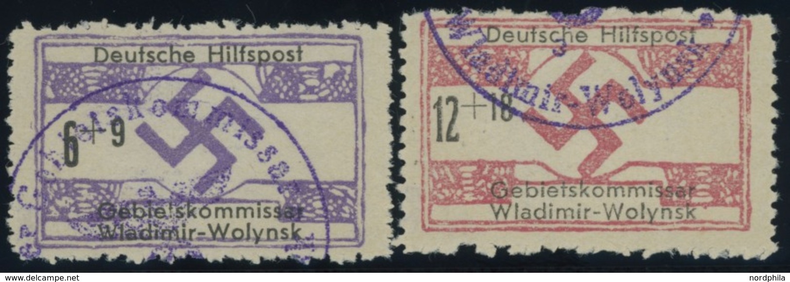 UKRAINE 12/3 O, 1944, 6 Und 12 Pf. Wladimir-Wolynsk, Normale Zähnung, 2 Prachtwerte, Gepr. Zirath, Mi. 300.- - Occupation 1938-45