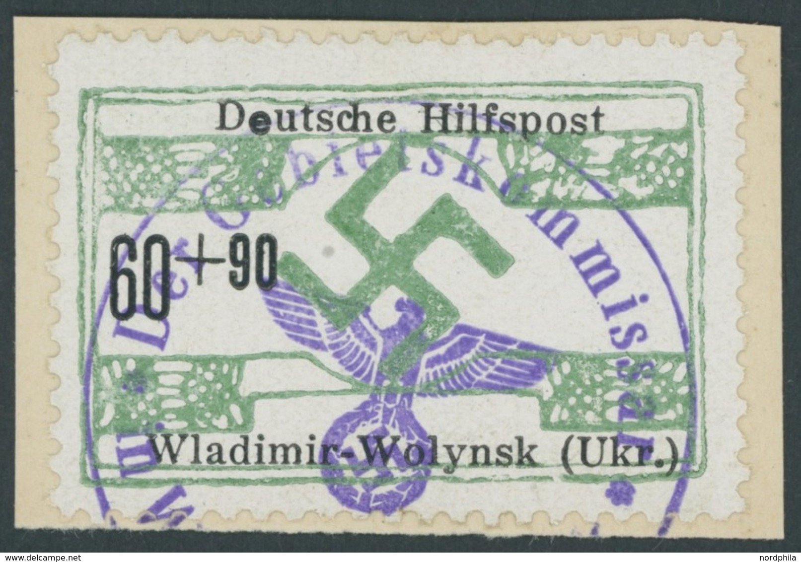 UKRAINE 28 BrfStk, 1944, 60 Pf. Wladimir-Wolynsk, Type I, Prachtbriefstück, Gepr. Zirath, Mi. (150.-) - Besetzungen 1938-45