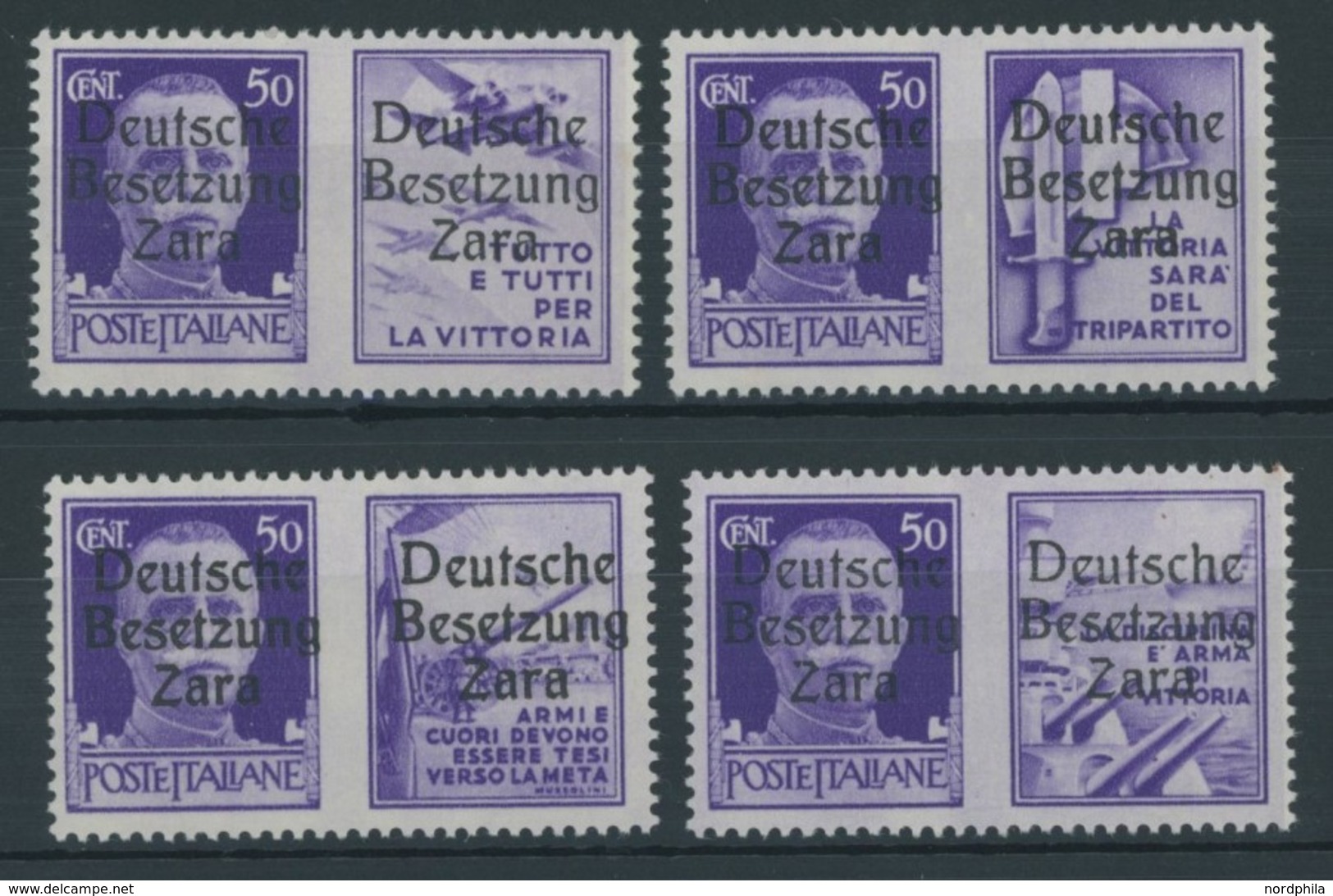 ZARA 20I-IV **, 1943, 50 C. + Propagandafelder, Aufdrucktype II, Postfrisch, 4 Prachtwerte, Fotobefund Brunel, Mi. 300.- - German Occ.: Zara