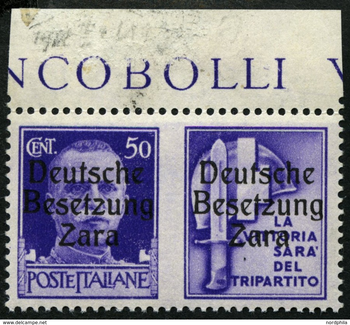 ZARA 20III *, 1943, 50 C. + Stahlhelm, Aufdrucktype III, Pracht, Gepr. Krischke, Mi. 270.- - German Occ.: Zara