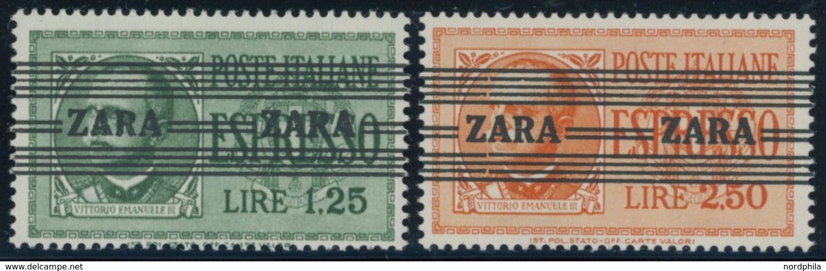 ZARA 37/8 **, 1943, 1.25 Und 2.50 L. Eilmarken, Aufdrucktype I, Postfrisch, 2 Prachtwerte, Fotobefund Kleyman, Mi. 330.- - Occup. Tedesca: Zara