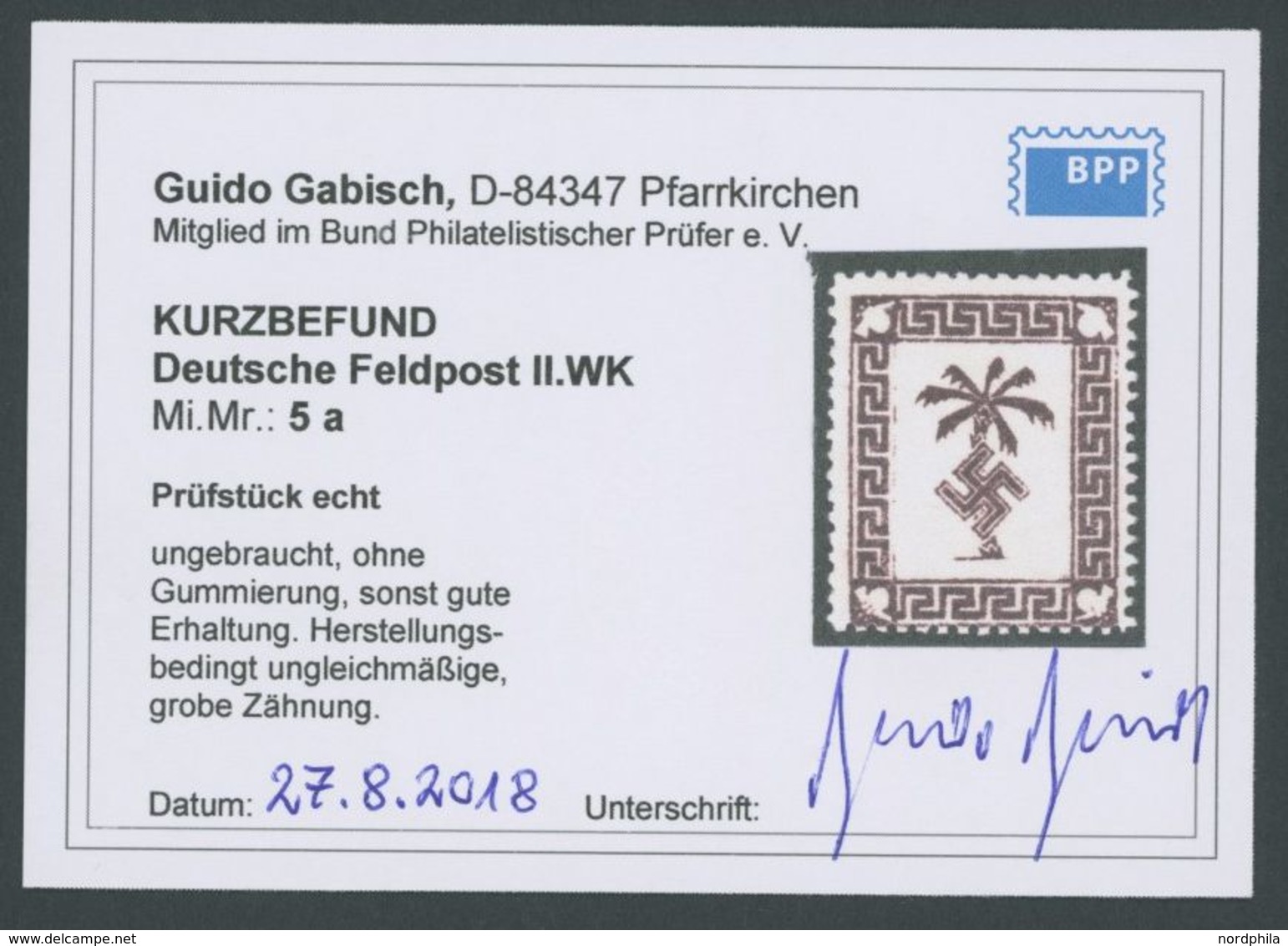 FELDPOSTMARKEN 5a (*), 1932, Tunis-Päckchenmarke, Ohne Gummi Sonst Pracht, Kurzbefund Gabisch, Mi. 180.- - Occupation 1938-45