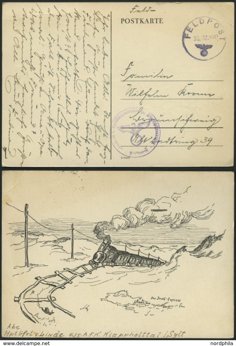 FELDPOST II. WK BELEGE 1943, Feldpostkarte Aus KLAPPHOLTTAL/Sylt Mit Seltenem Provisorischen Feldpoststempel, Pracht, R! - Ocupación 1938 – 45