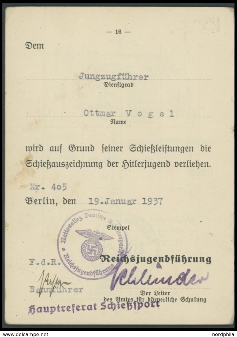 DT. GESCHICHTE/PROPAGANDA 1919-45 1936, Schießbuch Der Hitlerjugend (Kleinkaliber), Gebiet Franken (18) - Andere & Zonder Classificatie