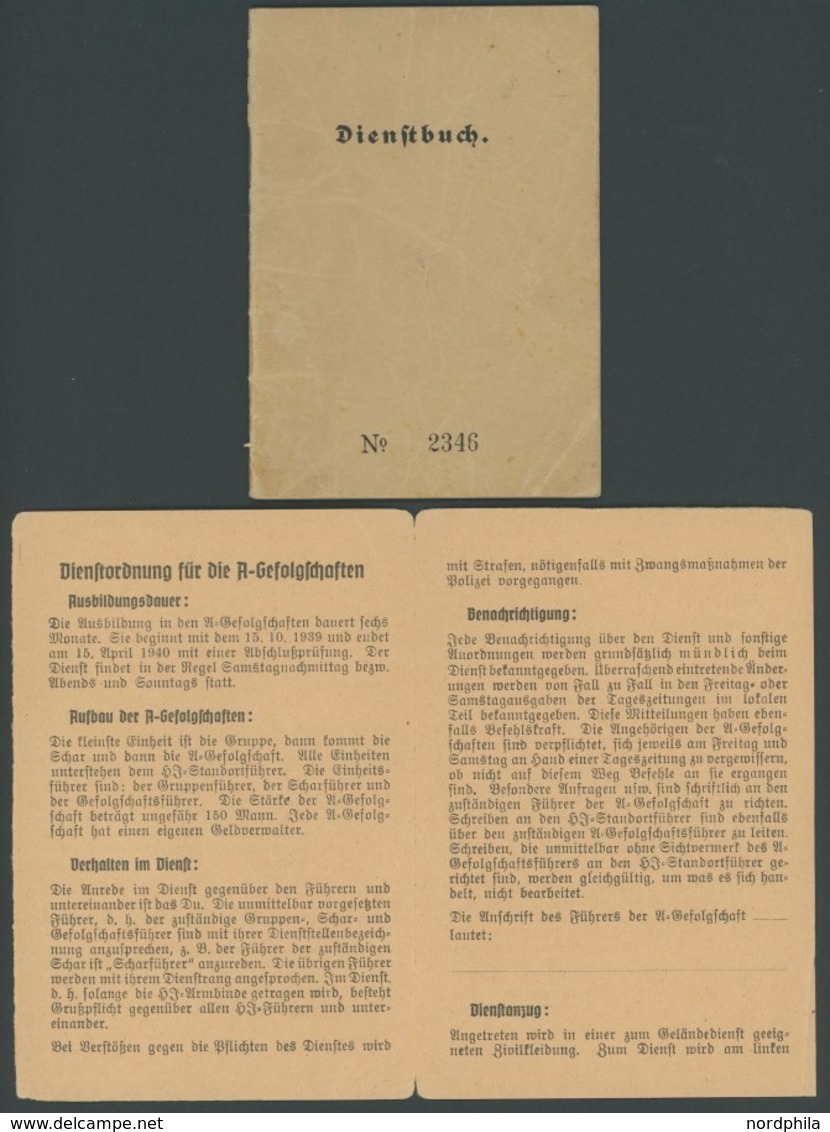 DT. GESCHICHTE/PROPAGANDA 1919-45 1939, Hitler-Jugend Dienstbuch Aus Mettmann Und Dienstordnung, Gebrauchsspuren - Other & Unclassified