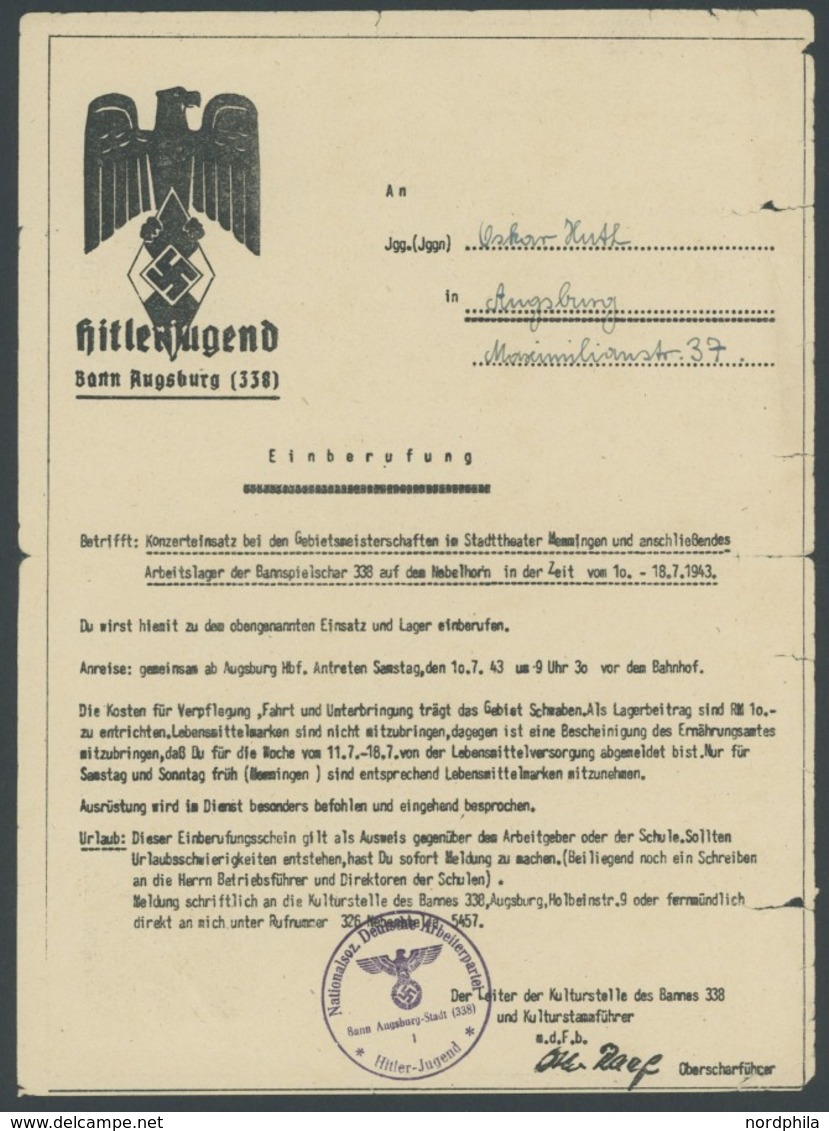 DT. GESCHICHTE/PROPAGANDA 1919-45 1941-44, 4 Verschiedene Bereithaltungsbefehle Für Wehrertüchtigungslager Sowie Eine Au - Altri & Non Classificati