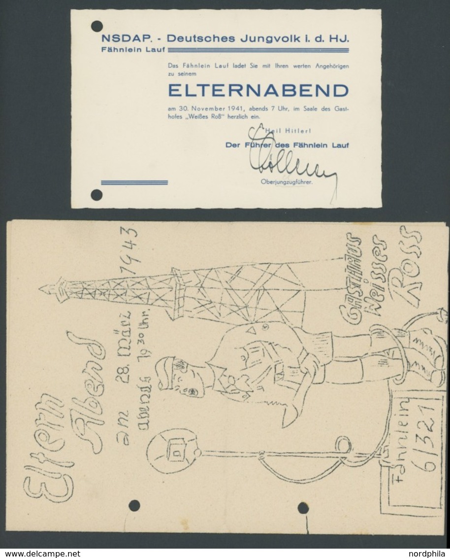 DT. GESCHICHTE/PROPAGANDA 1919-45 1941/3, 4 Einladungen Zu Elternabenden, Aufwendig Illustriert, Aktenlochung Sonst Meis - Other & Unclassified