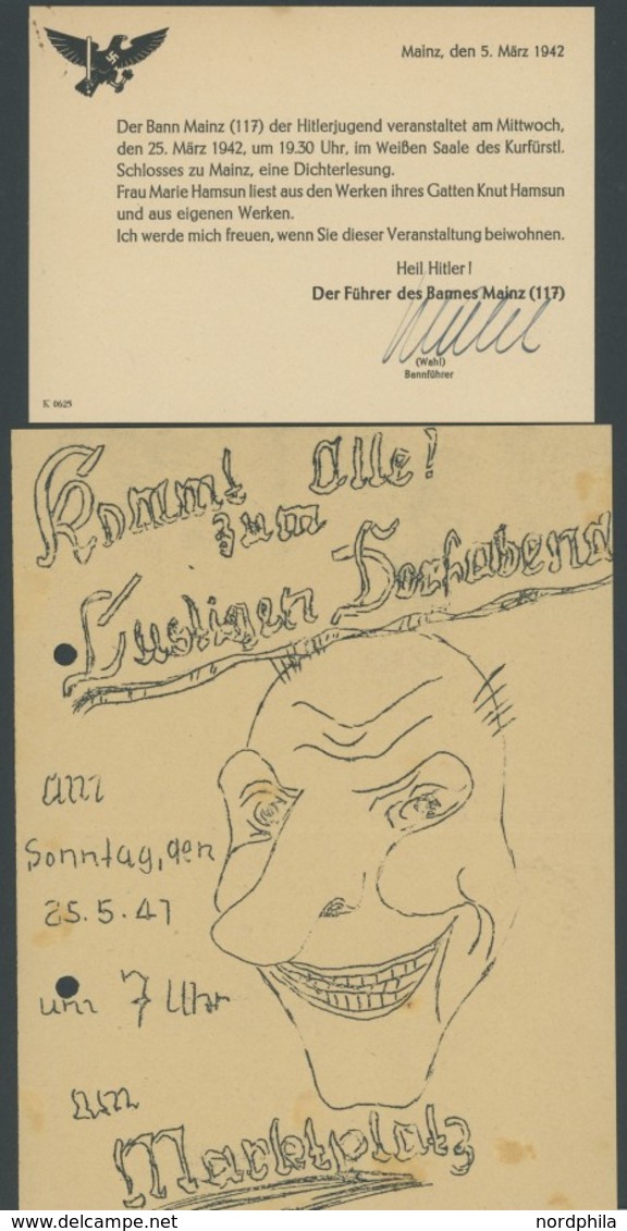 DT. GESCHICHTE/PROPAGANDA 1919-45 1942, 3 Verschiedene Einladungen Zu Kulturveranstaltungen: Zur Dichterlesung Und Musik - Sonstige & Ohne Zuordnung