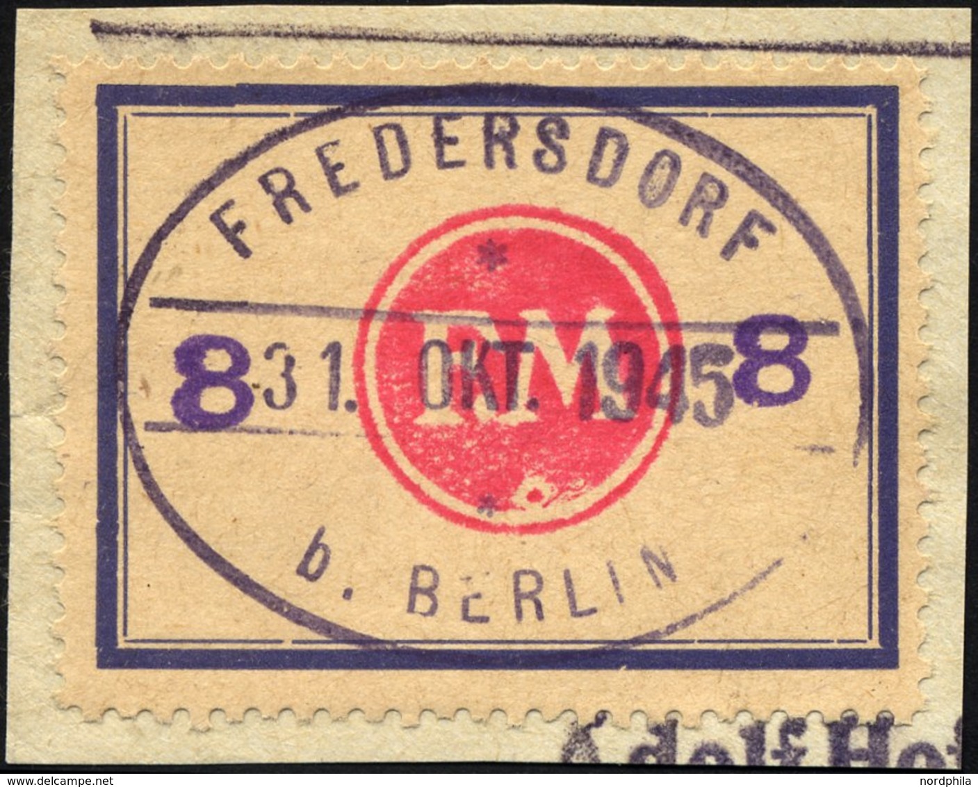 FREDERSDORF Sp 172F BrfStk, 1945, 8 Pf., Rahmengröße 43x31.5 Mm, Große Wertziffern, Mit Abart Wertziffern Seitlich, Prac - Postes Privées & Locales