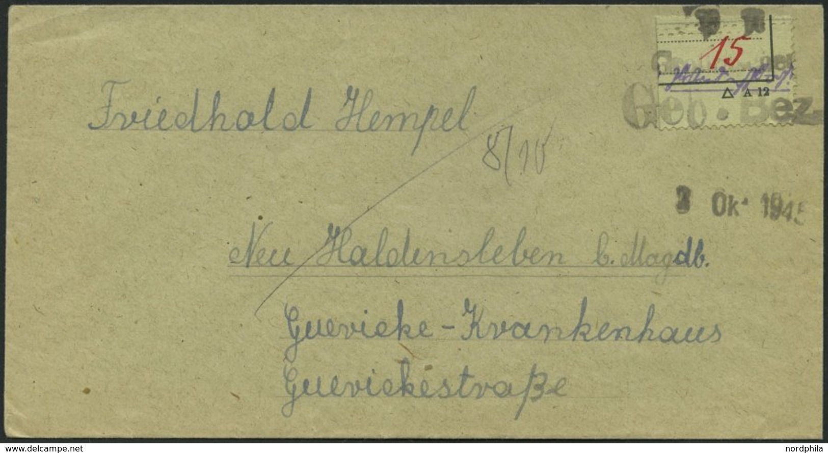 GROSSRÄSCHEN-VORLÄUFER V 11a BRIEF, 1945, 15 Pf. Zollformular, Nur Eine Wertangabe Auf Prachtbrief, Gepr. Zierer - Private & Lokale Post