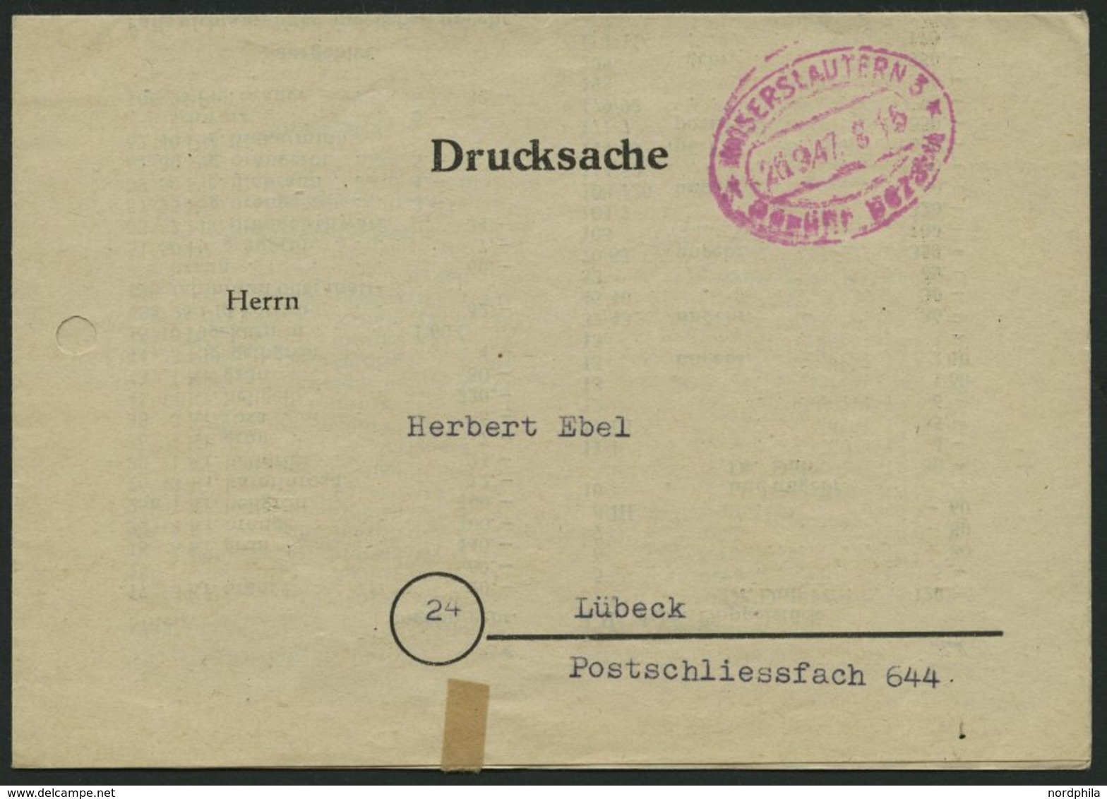 ALL. BES. GEBÜHR BEZAHLT KAISERSLAUTERN 3 Gebühr Bezahlt, 26.9.47, Roter Ellipsenstempel, Drucksache, Pracht - Altri & Non Classificati